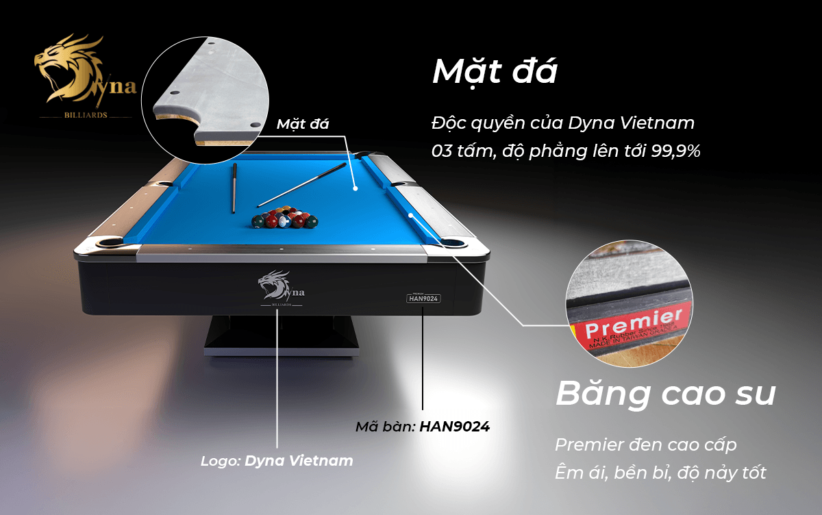 Mặt đá độc quyền của bàn bida lỗ Dyna Victory